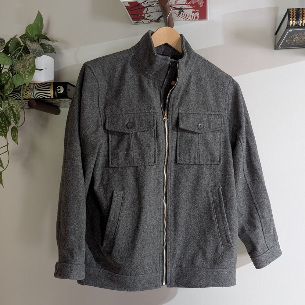 Old Navy Kids L (10-12) Wool Blend Moto Jacket Charcoal Gray